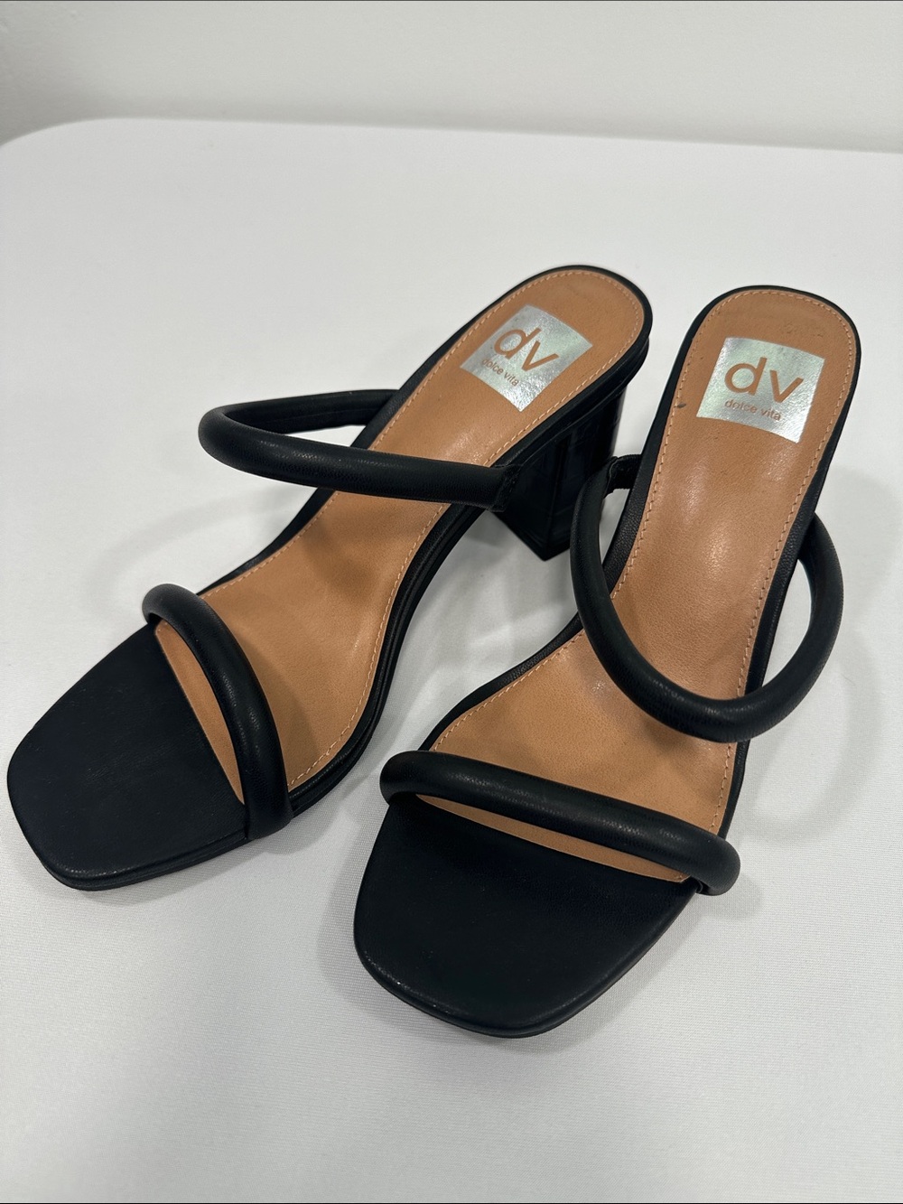 DV by Dolce Vita Black Double-Strap Block Heel Sandals
